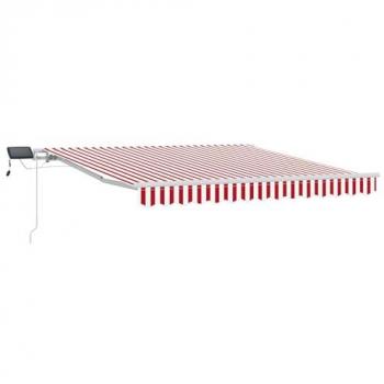 Toldo Retráctil Manual con LED Rayas Rojas y Blancas 350 x 250 cm