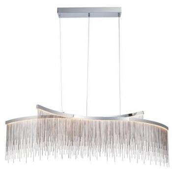 Lámpara colgante Orphelia 1 luz en aleación de aluminio y acero con placa cromada, efecto plata, diseño de cadena de plata fina con efecto cascada, acabado en cromo pulido y luz blanca cálida
