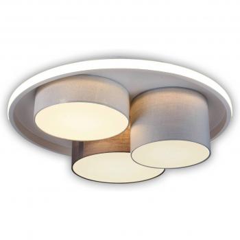 Plafón LED Eppan, 3 luces, atenuable, textil gris y blanco