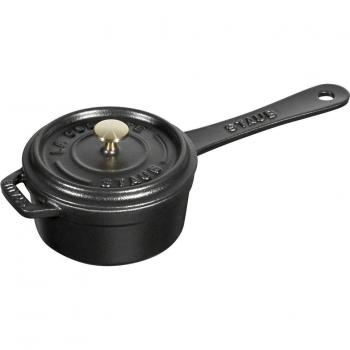 Cazo Salsera Baja Staub de 10 cm, Hierro Fundido, Color Gris Grafito y Negro