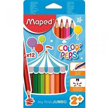 Maped - Set de 12 Lápices de Colores Jumbo Color'Peps en Estuche - Mina Blanda y Resistente con Empuñadura Gruesa