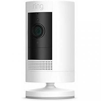 Nueva Ring Stick Up Cam Battery, cámara de seguridad HD con comunicación bidireccional, color blanco, compatible con Alexa