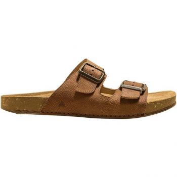 Sandalias planas unisex de piel en color marrón
