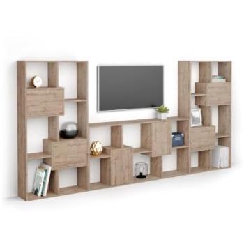 Mueble de TV Iacopo con puertas, color Encina, para televisores de hasta 65'', dimensiones 321 cm x 28 cm x 160.8 cm, fabricado en Italia