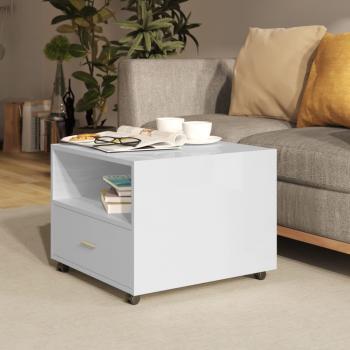 Mesa de centro blanca pulida 55x55x40 cm madera contrachapada brillo