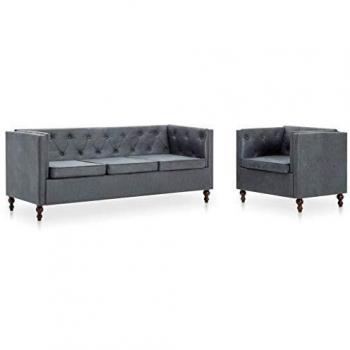 vidaXL Set de Sofás Chesterfield 2 Pzas Tela Gris Asiento Sillón Silla Mueble