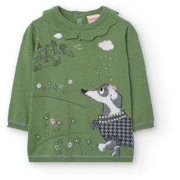 Boboli - Vestido de bebé niña de punto jacquard con cuello volante