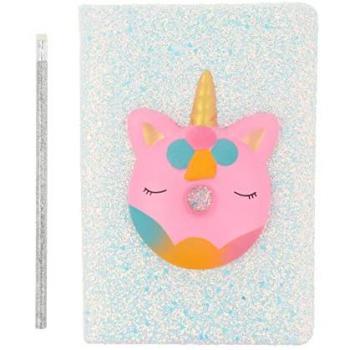 Cuaderno de Notas Inca Unicornio Plateado 21 x 15 cm con libreta de brillantina azul y lapicero con goma de borrar