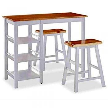 vidaXL Set Muebles Bar 3 Piezas Blanco Mobiliario Mesa Silla Alta Salón Cocina