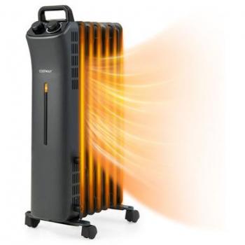1500W Oil-Filled Electric Space Heater with Adjustable Thermostat and 3-Level Heating
