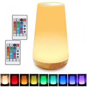 Taipow Lámpara de Mesita de Noche, Luz Bebe Nocturna Infantil, Lamparas Colores Regulable LED, Luze USB Bateria Recargable sin Cable, Control Remoto y Tactil, para Dormitorio, Niños, Habitación