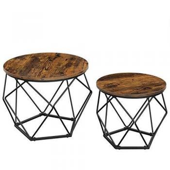 VASAGLE Mesas de Café, Juego de 2 Mesas Auxiliares, Estructura de Acero Robusta, para Sala de Estar, Dormitorio, Marrón Rústico y Negro LET040B01