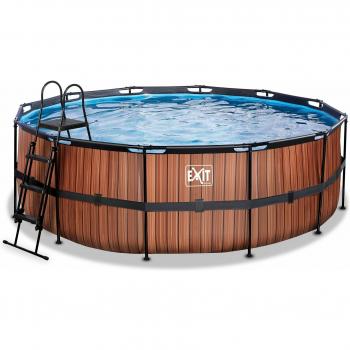 Piscina de madera con filtro de arena ø427x122cm - Marrón