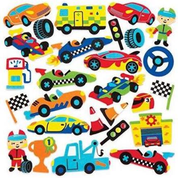 Baker Ross- Pegatinas de espuma con forma de coches de carreras