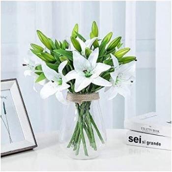 MEIWO Flores Artificiales, 5 Pcs Real Toque Látex Artificial Lillies Flores en Floreros Decoración de Boda/Decoración para el hogar/Parte/Graves Arreglo