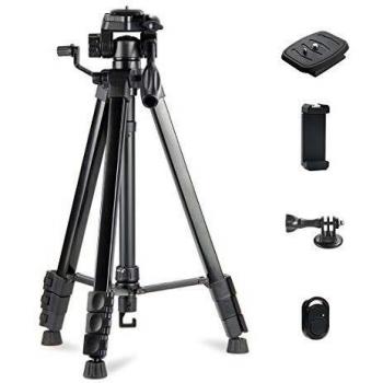Phinistec 153cm Aluminio Trípode Móvil y Cámara para iPhone, Smartphone, Proyector, Gopro con Soporte de Telefono y Adaptador Gopro y Control Remoto Bluetooth para Fotografía y Video