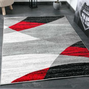 VIMODA Alfombra Moderna de diseño con Dibujo geométrico en Gris, Blanco, Negro y Rojo - Material Certificado ÖKO Tex, Maße:120 x 170 cm
