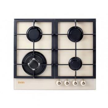 Encimera de Gas Butano Svan SVEC4RC1 con 4 Quemadores, Potencia Total 8.06 kW, Color Crema, Dimensiones 10x58.4x51 cm