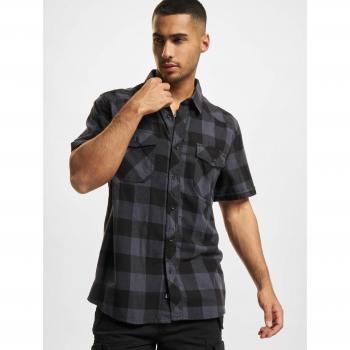 Brandit Men's Half-Sleeve Checked Shirt - Black/Grey (S to 5XL)
