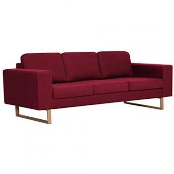 vidaXL Sofá de 3 Plazas Tela Vino Tinto Asiento Silla Sillón Taburete Tumbona Banquillo Mueble Mobiliario Adornos Salón Hogar Casa