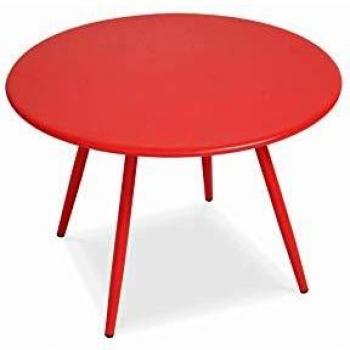 Mesa de jardín redonda de metal rojo 50 cm - Oviala Palavas