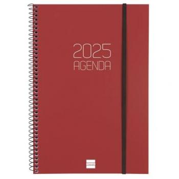 Finocam - Agenda Espiral Opaque 2025 Burdeos, Semana Vista Vertical, Enero 2025 - Diciembre 2025 (12 meses), Español, Dimensiones: 165x242 mm
