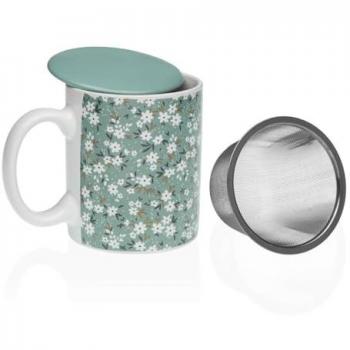 Taza con Filtro para Infusiones Versa Bellis Verde Gres y Arenisca, Cerámica Resistente