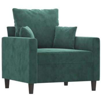 Sillón de terciopelo verde oscuro 60 cm con reposabrazos, respaldo y tapizado para salón hogar
