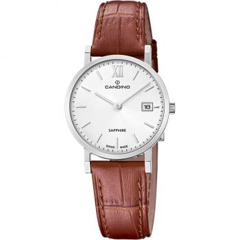 Candino Couple Classic C4725/1 Reloj para Mujer con Caja de Acero Inoxidable 316L Gris Plata y Correa de Piel Marrón