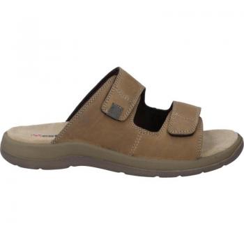 Cómoda Chancla de hombre Westland Alsace-01 en suave piel marrón, ajuste velcros, planta anatómica en piel, forro de tejido, piso ligero, flexible y antideslizante, altura tacón bajo (