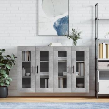 Armarios de pared 2 uds madera de ingeniería gris hormigón con manija de puerta en tubo negro, mueble de almacenaje para salón, buffet, armario auxiliar y armario de almacenamiento