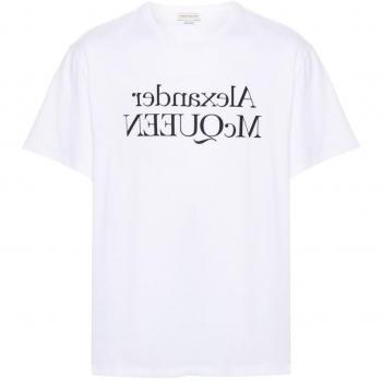 Alexander McQueen Men's Logo Cotton T-Shirt - White, Size Large, Style Number 781977QTAAZ0909