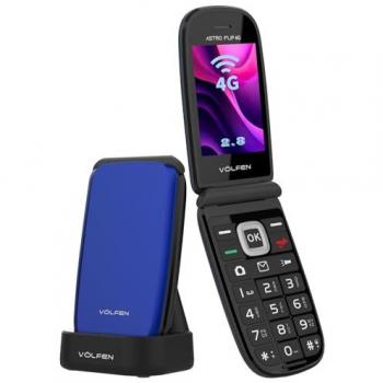 Teléfono Móvil Volfen Astro Flip 4G Azul - Para Personas Mayores, Con Tapa, Teclas Grandes, Pantalla XXL de 2,8”, Botón SOS, Fácil de Usar, Base de Carga USB