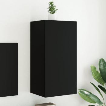 Mueble TV de pared con luces LED negro 40,5x35x80 cm