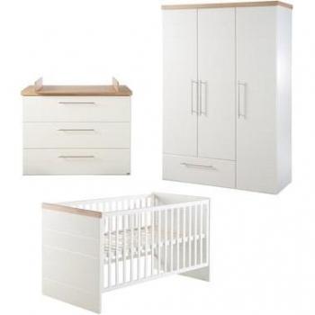 Conjunto de Muebles para Habitación Infantil Nele - Cuna 70x140 cm, Armario y Cambiador, Color Blanco y Madera, Fabricado en Europa