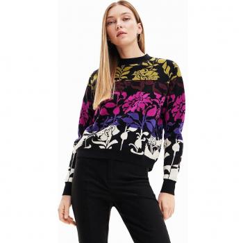Desigual Chic Long-Sleeved Black Sweater with Contrast Details - L