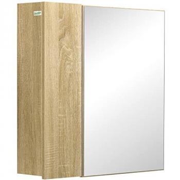 Armario de Pared para Baño con Espejo y 2 Puertas - Estantes Incluidos - Kit de Instalación Mural - 60 x 15 x 60 cm Natural