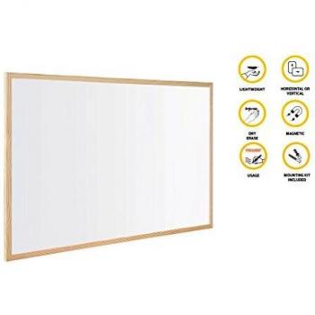 Pizarra blanca magnética Bi-Office con marco de madera, 900 x 600 mm