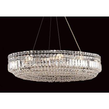 Colgante de Techo Ovalado Impex Olovo Cromo con 12 Bombillas y Pantalla de Cristal, Altura Ajustable de 18 cm