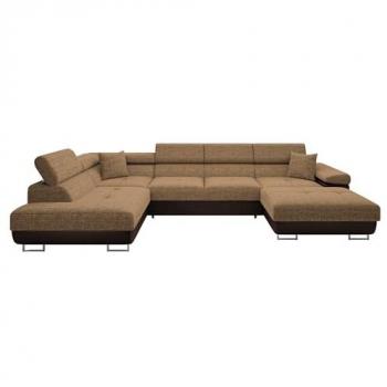 Sofá rinconero Comfivo S103 con función de descanso y caja de ropa de cama, 346 x 203 x 70 cm, color marrón