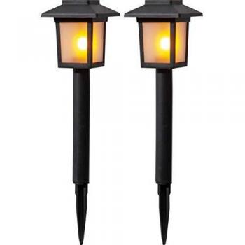 Baliza Solar LED Flame Mini, 2 unidades, efecto llama, 7,5x23 cm, negro