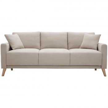 Sofá 3 plazas de tela beige y madera clara MUNIK