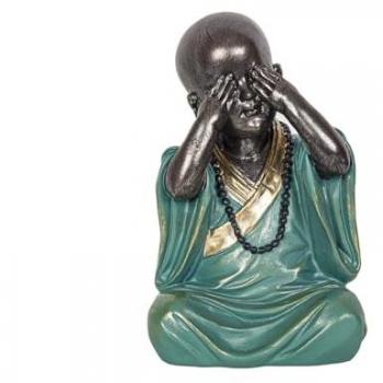 Figura Decorativa Romimex Turquesa Dorado Monje 11 x 18 x 11 cm