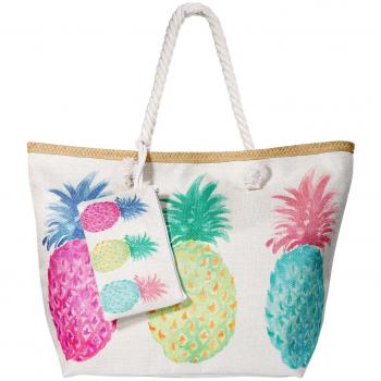MOOKLIN Bolsa de Playa de Lino Grande niña Mujer Bolsas de viaje Bolsos bandolera Bolsos de mano Bolsos mochila Bolsos totes Shopper Bolsa con Cremallera - Piña