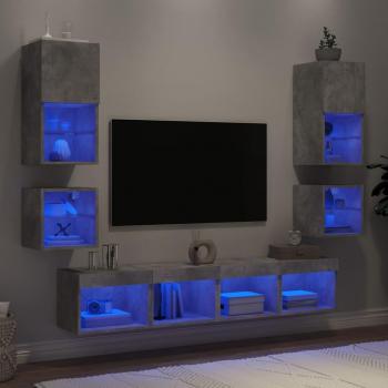 Muebles de TV de Pared con LED - 8 Piezas en Gris Cemento y Madera Ingenierizada