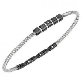 Pulsera LOOP de Acero Plateado para Hombre con Zirconia - Talla 20