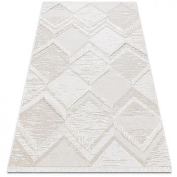Alfombra Eco Sisal Moroc 22314 Rombos Zigzag Boho con Flecos - Estructural Beige/Crema 136x190 cm