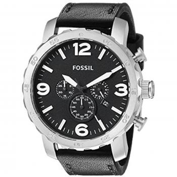 Reloj de pulsera para hombre Fossil JR1436, diseño clásico y elegante, caja de acero inoxidable, esfera negra con detalles plateados, correa de cuero marrón, resistencia al agua hasta 50 metros, movimiento de cuarzo