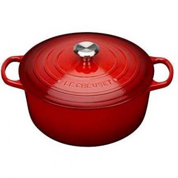 LE CREUSET Signature Enamelled Cast Iron Round Casserole Dish With Lid, 24 cm, 4.2 Litre, Cerise, 211772406