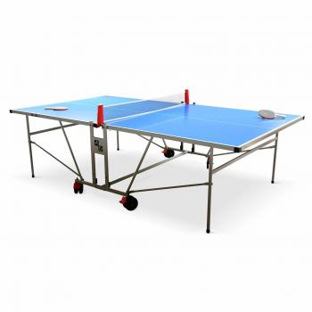 Mesa de ping pong exterior plegable azul con 2 raquetas y 3 pelotas, 274.7x182x91.2 cm